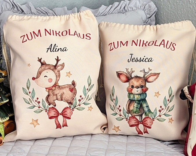 Nikolaus-Jutesäckchen – Natur, 17x25 Cm, Mit Bild, 10 Stück, Für Weihnachtsgeschenke & Adventskalender
