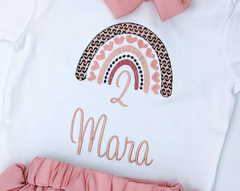 Regenbogen Geburtstag Shirt Mädchen | Geburtstagsshirt  l Geburtstagsoutfit erster Jahr | Geschenk tshirt 1, 2, 3, 4, l Oberteil Mädchen