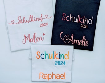 T- Shirt für Schulkind Einschulung Erstklässler 2024, personalisierte Geschenk mit Name, Jahreszahl  1. Klasse Schultag Schulanfänger