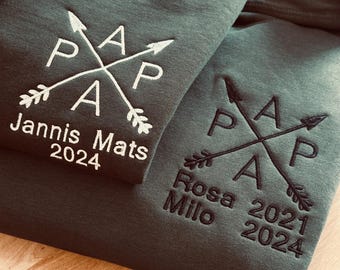Papa besticktes Hoodie personalisiert Name und Jahreszahl, Vater Pulli Geschenk ,werdender Papa Ankündigung,Vatertag,OPA,DAD,Kapuzenpullover