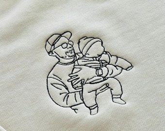 Dad birthday gift, personalized embroidered hoodie, Father's Day gift photo embroidery, sweatshirt line art photo, Christmas gift