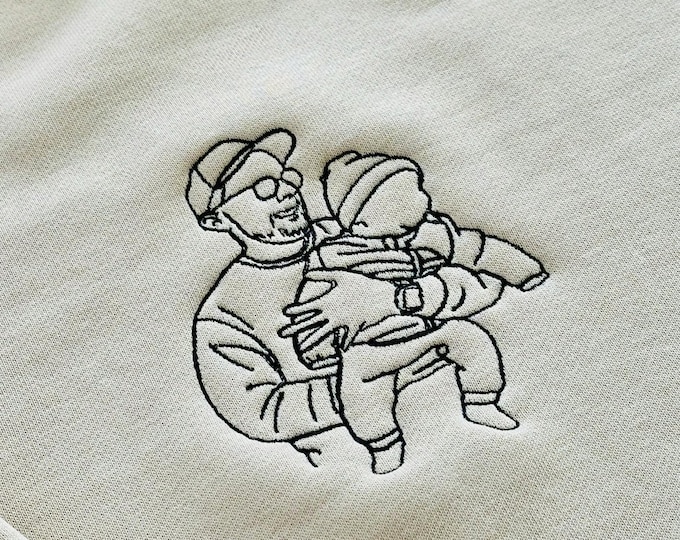 Dad birthday gift, personalized embroidered hoodie, Father's Day gift photo embroidery, sweatshirt line art photo, Christmas gift
