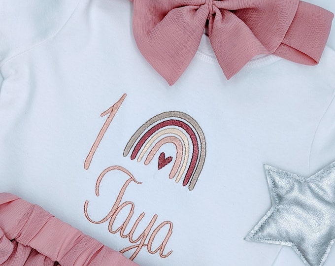 1. Geburtstag Shirt Mädchen | Geburtstagsshirt Regenbogen l Geburtstagsoutfit erster Jahr | Geschenk tshirt 1, 2, 3, 4, l Oberteil Mädchen