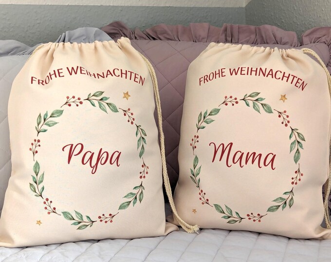 Personalisierter Geschenkbeutel aus Stoff Weihnachtssack mit Namen Weihnachtsmannsack Nikolaussack Tasche für Geschenke