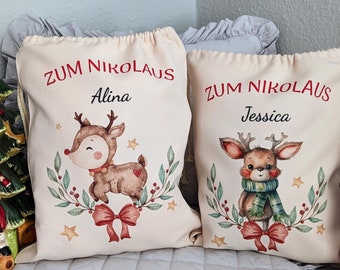 Personalisierter Weihnachtssäckchen personalisiert mit Name Nikolausgeschenk a'la Jutebeutel a'la Jutetasche Weihnachtsmann Nikolausgeschenk