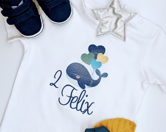 1. Geburtstag Jungs | Geburtstagsshirt Wal Luftballons l Geburtstagsoutfit erster Jahr | Geschenk tshirt 1, 2, 3, 4, 5, l Geburtstag outfit