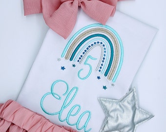 1. Geburtstag Shirt Mädchen | Geburtstagsshirt Regenbogen l Geburtstagsoutfit erster Jahr | Geschenk tshirt 1, 2, 3, 4, l Oberteil Mädchen