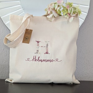 Jutebag Shopper | Dankeschön-Geschenk Hebamme Personalisierte Tasche Hebamme | Personalisiertes Geschenk Bestickt | Abschiedsgeschenk Tasche