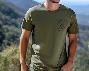 Papa besticktes T-Shirt personalisiert Name und Jahr, Vatershirt Geschenk, werdende Papa Ankündigung, Vatertag, Mama, Oma, Opa,