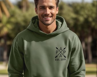 Papa besticktes Hoodie personalisiert Name und Jahreszahl, Vater Pulli Geschenk ,werdender Papa Ankündigung,Vatertag,OPA,DAD,Kapuzenpullover