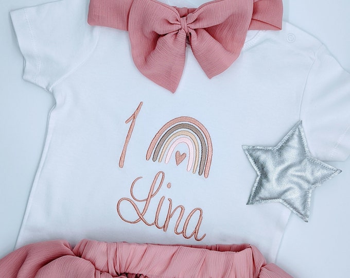 1. Geburtstag Shirt Mädchen | Geburtstagsshirt Regenbogen l Geburtstagsoutfit erster Jahr | Geschenk tshirt 1, 2, 3, 4, l Oberteil Mädchen