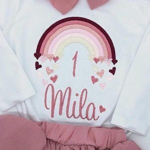 Rainbow birthday shirt girl with name and number -1 2 3 4 5 6 7 - in pastel colors, birthday party outfit children&#39;s shirt