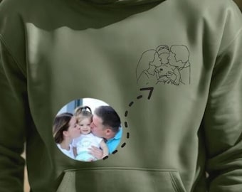 Papa Personalisierter Bestickter Hoodie, Vatertagsgeschenk Fotostickerei, Kinderzeichnung, Haustierfoto Personalisiertes Weihnachtsgeschenk