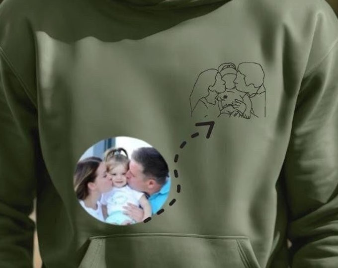 Papa Personalisierter bestickter Hoodie ,Vatertagsgeschenk Fotostickerei,Kapuzenpullover Line Art Fot, Geburtstagsgeschenk für Opa,Jahrestag