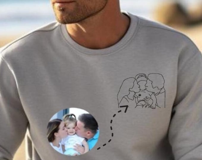 Papa Personalisierter bestickter Sweatshirt , Vatertagsgeschenk Fotostickerei, Hoodie  Line-Art-Foto Geburtstagsgeschenk für Opa, Jahrestag