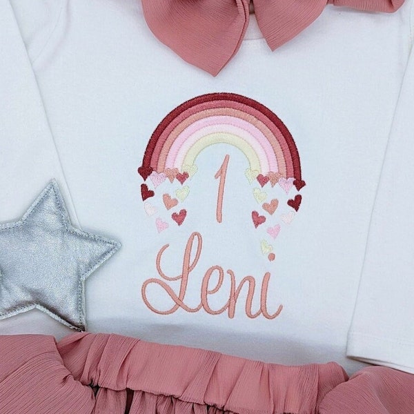 1er anniversaire chemise fille anniversaire chemise rose or arc-en-ciel personnalisé anniversaire enfant tenue première année cadeau tshirt 1, 2, 3,4