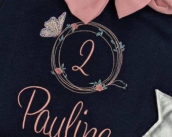 Schmetterling Personalisiertes Geburtstagsshirt für Madchen l Oberteil Mädchen, Geburtstag Shirt 1, 2 ,3, 4, 5, 6, 7, 8, 9