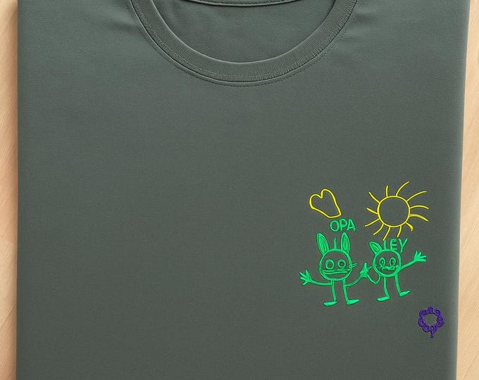 Child's Drawing T-Shirt or Hoodie, Personalized Child's Drawing Motif, Gift Idea for Christmas and Father's Day, Line Art Family Photo