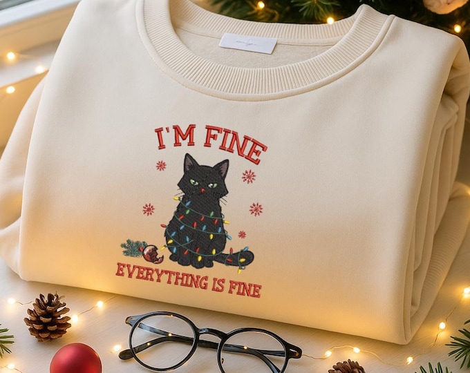 Bestickt Weihnachtspullover für Katzenliebhaber, Tier Pulli, Katzenmotiv weihnachtsshirt, personalisiert geschenkidee, Gesticktes Sweatshirt
