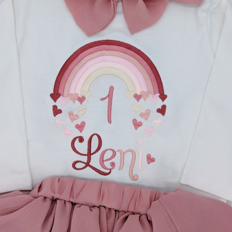 Rainbow birthday shirt girls with name and number 1 2 3 4 5 6 7 in pastel colors, birthday party outfit children's shirt image 4