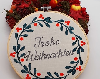 Stickrahmen Weihnachten Türkranz Wanddekoration/ Stickrahmen Personalisiert, Wanddeko bestickt mit Namen, Willkommensgeschenk