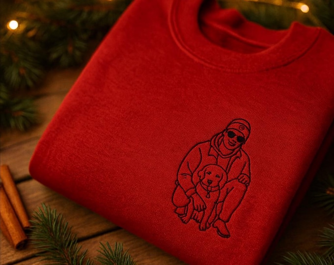 Personalisiertes Weihnachtsgeschenk Hoodie mit Line-Art Foto Stickerei, Partner Shirt, Vatertag sweatshirt, Hochzeitsgeschenk Geschenk Idee