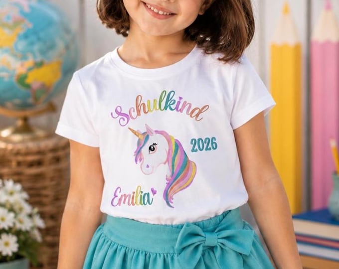 Schulkind 2026 Erster Schultag Outfit Mädchen. Geschenk zur Einschulung.Schulanfang Erstklässler Einschulung T-Shirt personalisiert mit Name