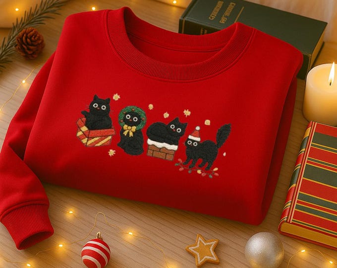 Bestickt Weihnachtspullover für Katzenliebhaber, Lustige Geschenk Sweatshirt, Beste Freundin, Personalisiertes Weihnachtsgeschenk Idee