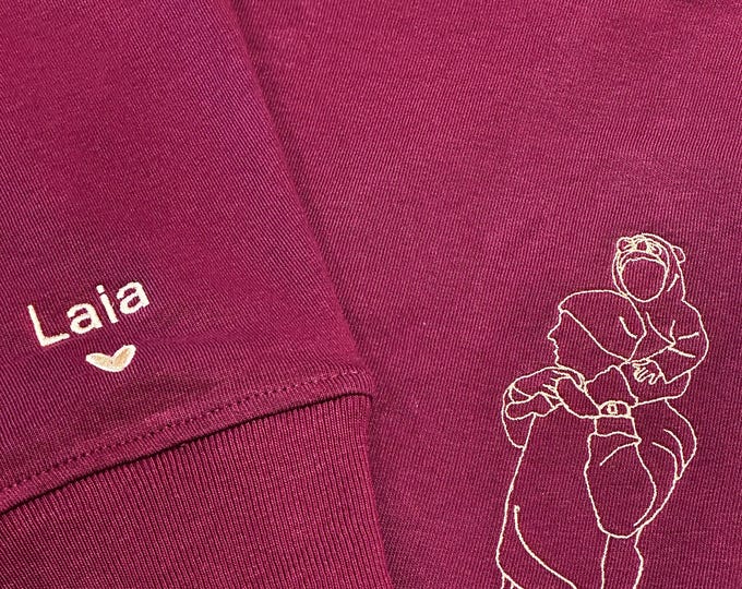 Papa Geburtstagsgeschenk, personalisierter bestickter Hoodie, Vatertagsgeschenk Fotostickerei, Sweatshirt Line Art Foto, Weihnachtsgeschenk