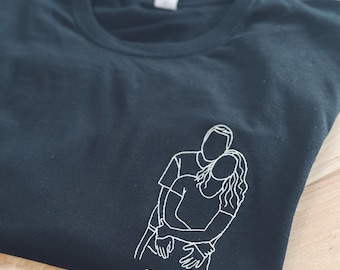 Foto Line Art PAPA Kind Personalisierter bestickter Sweatshirt , Vatertagsgeschenk, Geschenkidee Weihnachtsgeschenk, Papa Geschenk