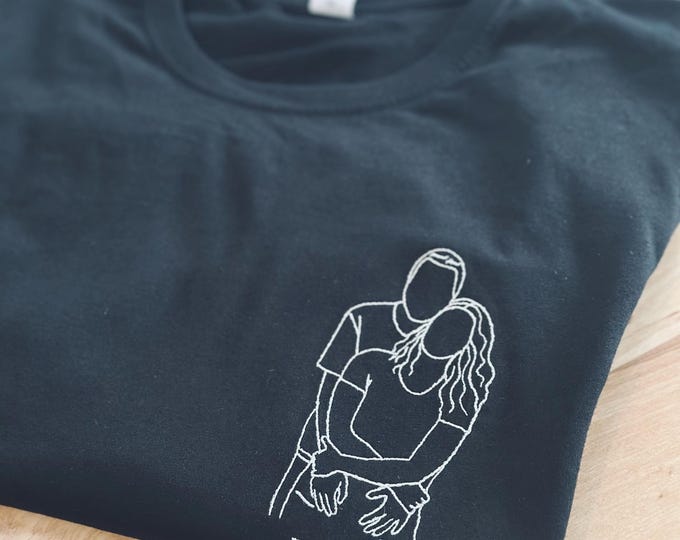 Foto Line Art PAPA Kind Personalisierter bestickter Sweatshirt , Vatertagsgeschenk, Geschenkidee Weihnachtsgeschenk, Papa Geschenk