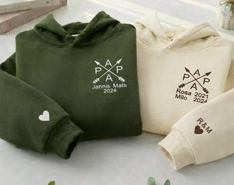 Papa besticktes Hoodie personalisiert Name und Jahreszahl, Vater Pulli Geschenk ,werdender Papa Ankündigung,Vatertag,OPA,DAD,Kapuzenpullover