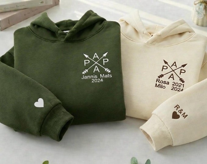 Papa besticktes Hoodie personalisiert Name und Jahreszahl, Vater Pulli Geschenk ,werdender Papa Ankündigung,Vatertag,OPA,DAD,Kapuzenpullover