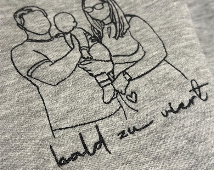 Valentinstagsgeschenk personalisiertes besticktes T-Shirt, benutzerdefiniertes Foto Portrait bestickt, passendes Sweatshirt Paare, Hochzeit