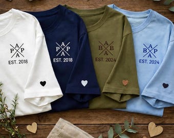Papa T-Shirt bestickt mit Name & Jahr – Personalisiertes Väter Geschenk – Vatertag Geschenk  Werdender Papa Ankündigung – Mama Oma Opa Shirt