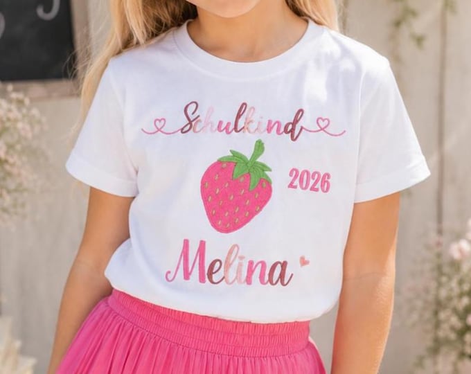 T- Shirt für Schulkind Einschulung 2026, Schulanfang Geschenk Shirt Regenbogen mit Name für Mädchen, 1. Klasse Schultag Schulanfänger,