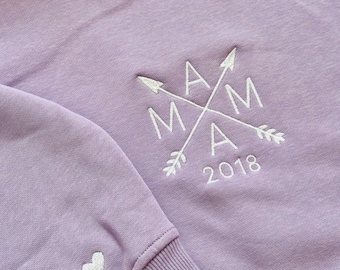 MAMA Besticktes Hoodie personalisiert Name und Jahreszahl, Mutter Pulli Geschenk ,Oma Sweatshirt. Personalisierter Muttertag Kapuzenpullover