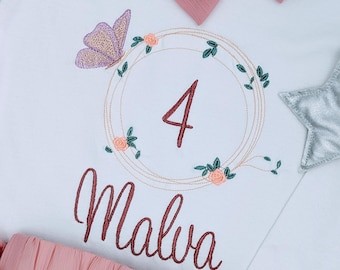 Schmetterling Personalisiertes Geburtstagsshirt für Madchen l Oberteil Mädchen, Geburtstag Shirt 1, 2 ,3, 4, 5, 6, 7, 8, 9