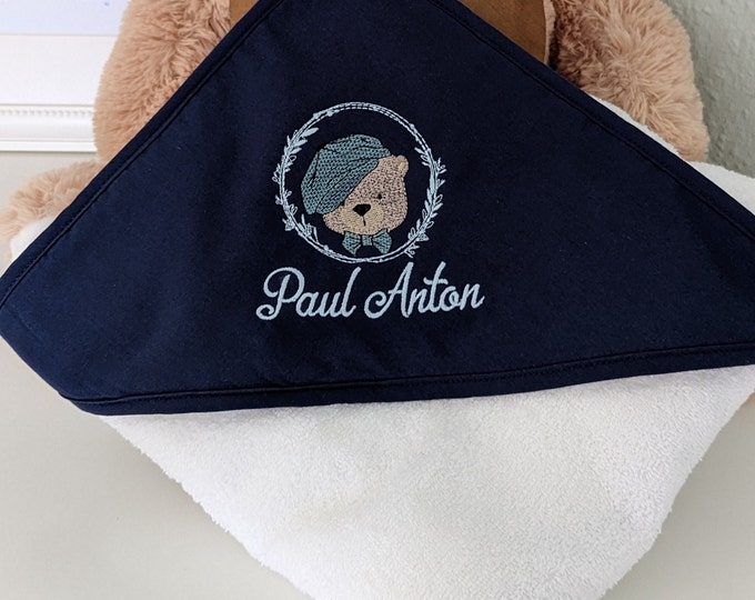 1. Geburtstag Junge, Kapuzenhandtuch Baby Kind mit Bär motiv, Geschenk  Geburt Personalisiertes bestickt mit Namen Weihnachtsgeschenk