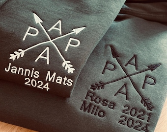 Papa besticktes Hoodie personalisiert Name und Jahreszahl, Vater Pulli Geschenk ,werdender Papa Ankündigung,Vatertag,OPA,DAD,Kapuzenpullover