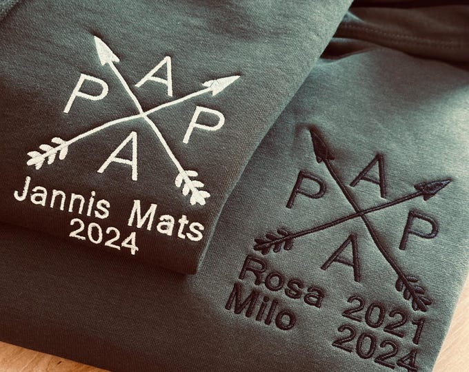 Papa besticktes Hoodie personalisiert Name und Jahreszahl, Vater Pulli Geschenk ,werdender Papa Ankündigung,Vatertag,OPA,DAD,Kapuzenpullover