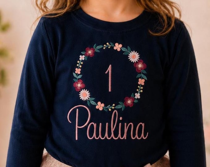 3. Geburtstagsshirt Mädchen mit Name und Zahl -1 2 3 , Geburtstagsparty Outfit Kindershirt, Erster Jahr Geschenk T-Shirt Langarmshirt