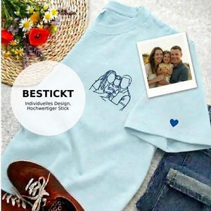 Vatertag Besticktes Familienfoto T-Shirt personalisiert ,Porträtfoto Line Art Vater, Geschenkidee Ihn, Sweatshirt Paare Geburtstag, Hochzeit