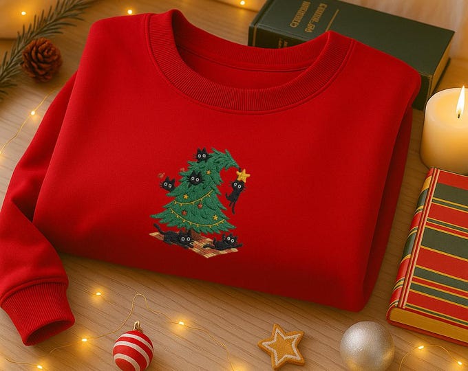 Katze Bestickt Weihnachtspullover für Katzenliebhaber, Lustige Geschenk Sweatshirt, Beste Freundin, Personalisiertes Weihnachtsgeschenk Idee