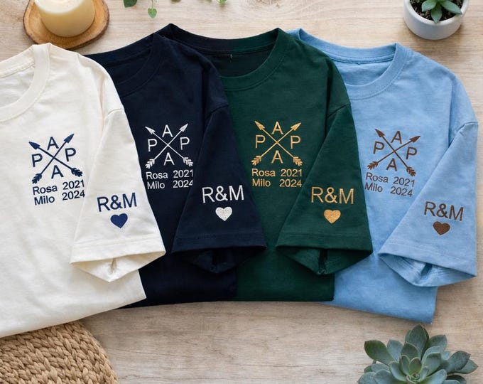 Papa T-Shirt bestickt mit Name & Jahr – Personalisiertes Väter Geschenk – Vatertag Geschenk  Werdender Papa Ankündigung – Mama Oma Opa Shirt