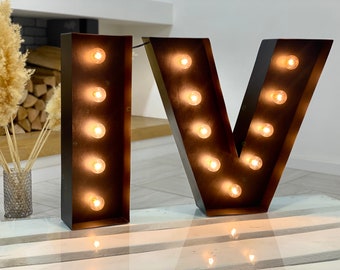 Glowing Marquee Letters With Lightbulbs, Luminous Sign For Wedding, Anniversary Words & Numbers, Self-standing Light Decor For Order