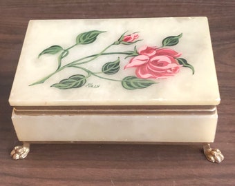 vintage alabaster Italian jewelry box with claw feet