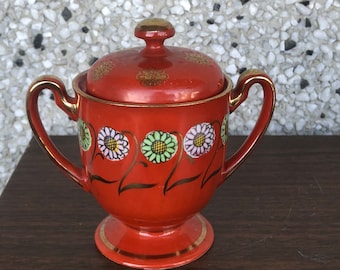Vintage orange ceramic jar / sugar bowl