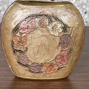 Vintage lacquered brass vase