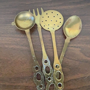 Vintage 4 piece brass cutlery serving utensils